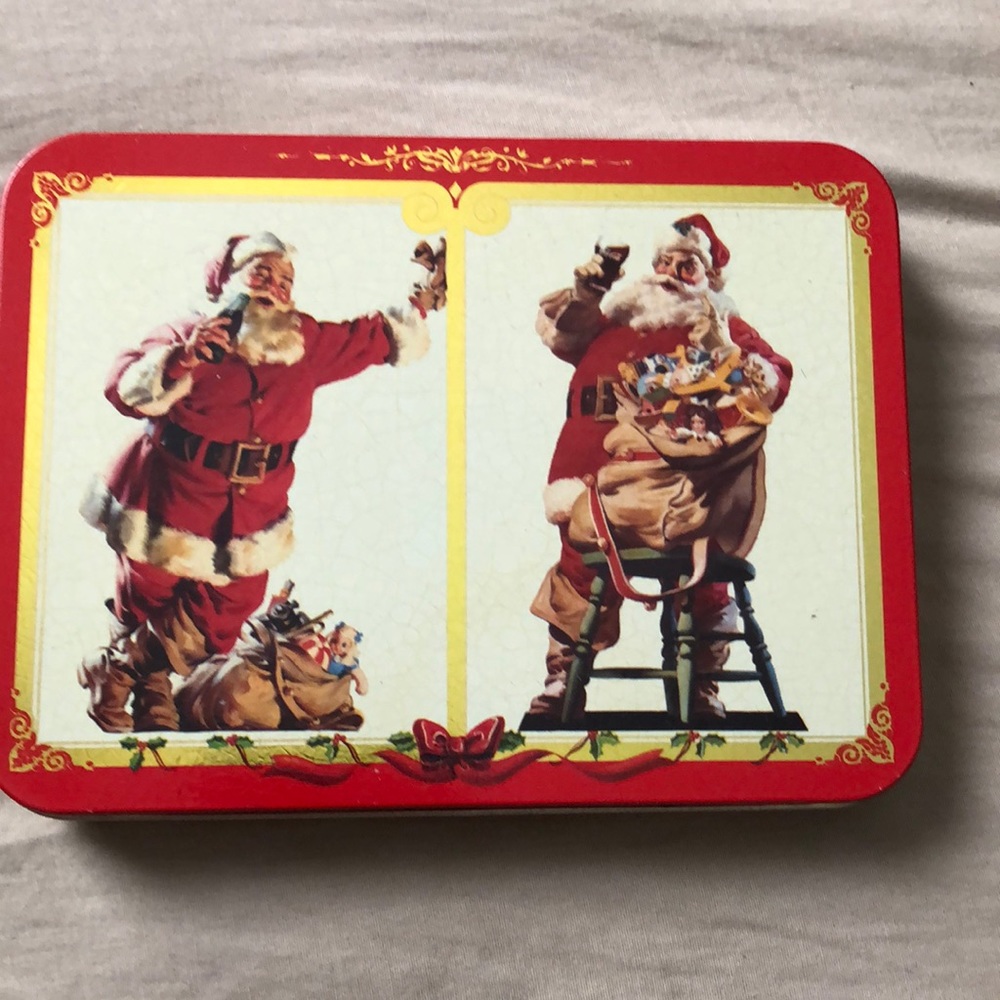 Coca Cola Christmas tin with playing cards